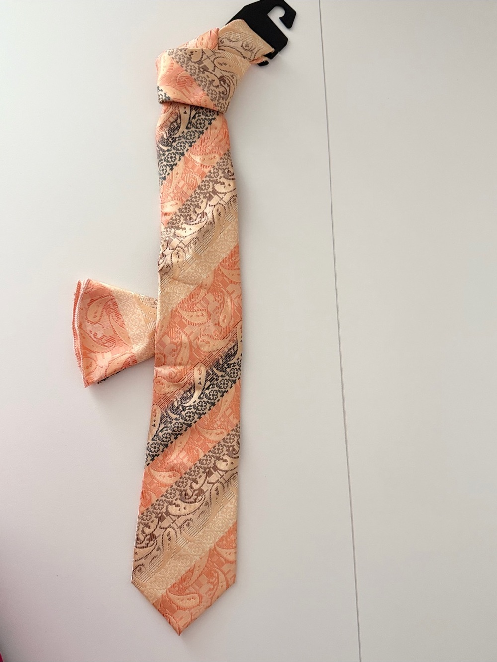 Gianfranco Men’s Paisley Necktie Peach Beige Black Pointed Tie
